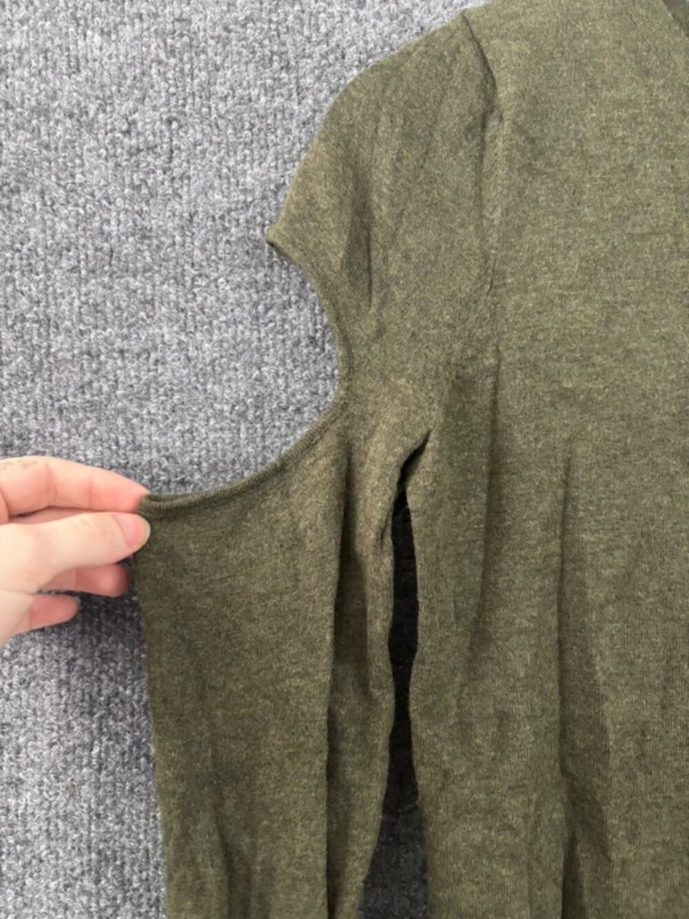 Women’s Olive Green Cold-Shoulder Knit Top - Picture 2 of 3